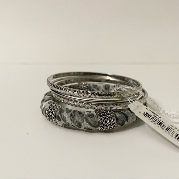 Guess Silver Tone and Grey Leopard Print Bangle Set - Picture 5 of 8